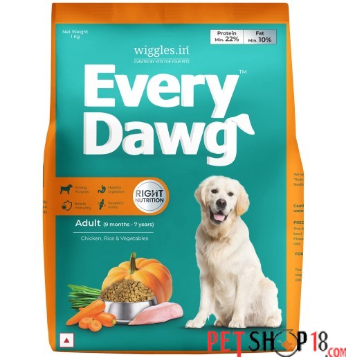 Wiggles Every Dawg Adult Dog Food Chicken Rice And Vegetable 1 Kg